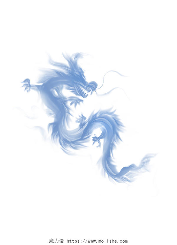 蓝色手绘古风中国风水墨风龙飞龙元素PNG素材